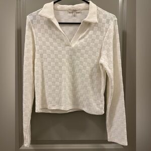 Elegant White Checkered Women's Top